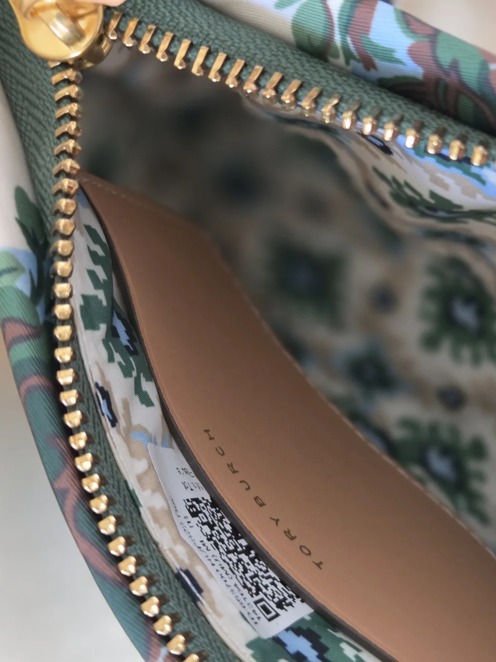 Tory Burch Blue Floral Crossbody with Tan Leather Trim